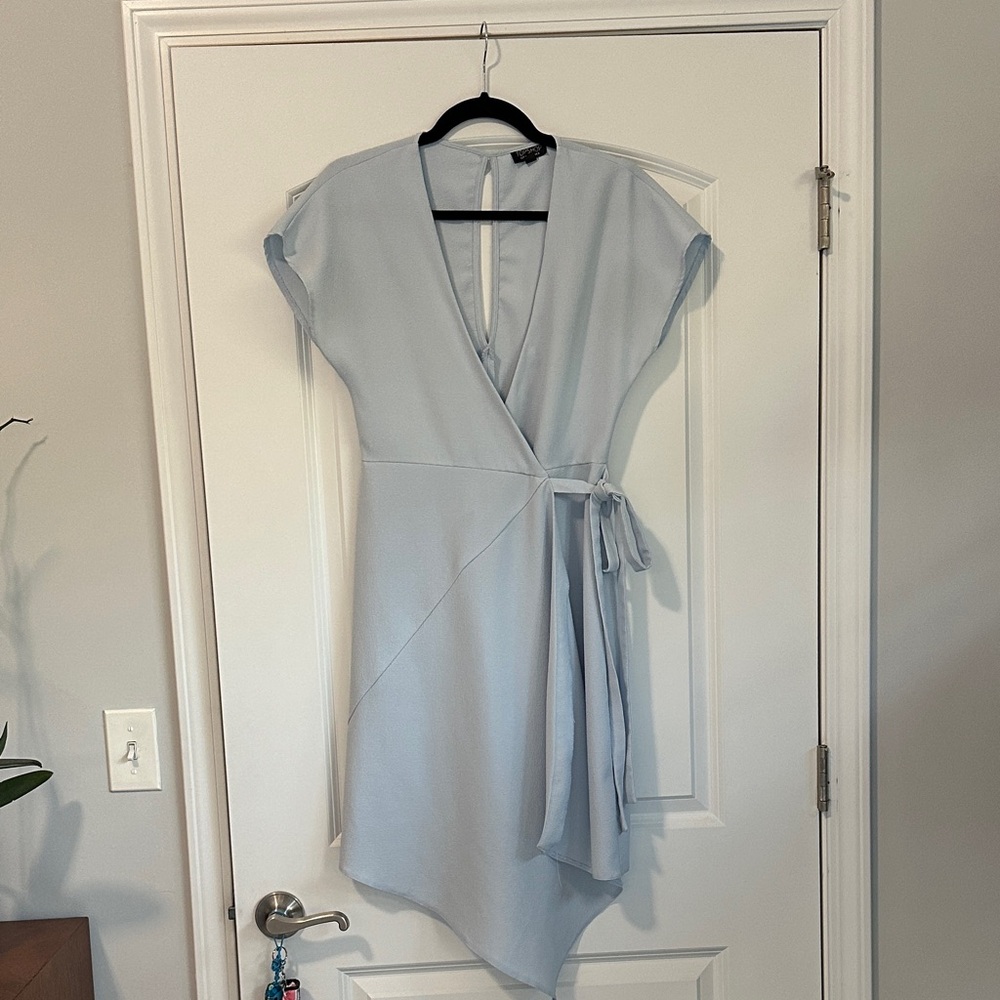 Topshop Light Blue Asymmetrical Wrap Dress